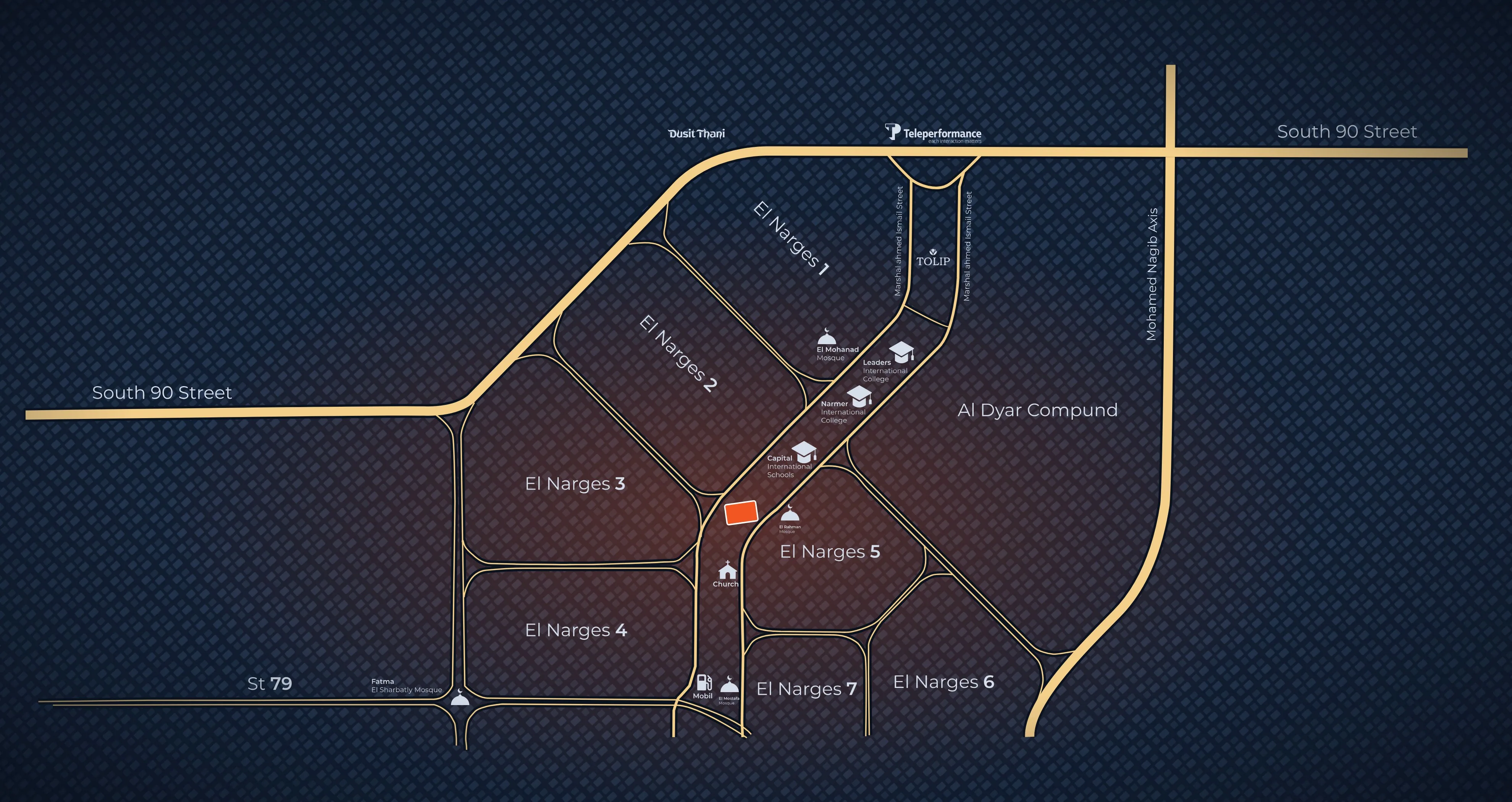 Map of Narges, New Cairo showing KAVI Mall