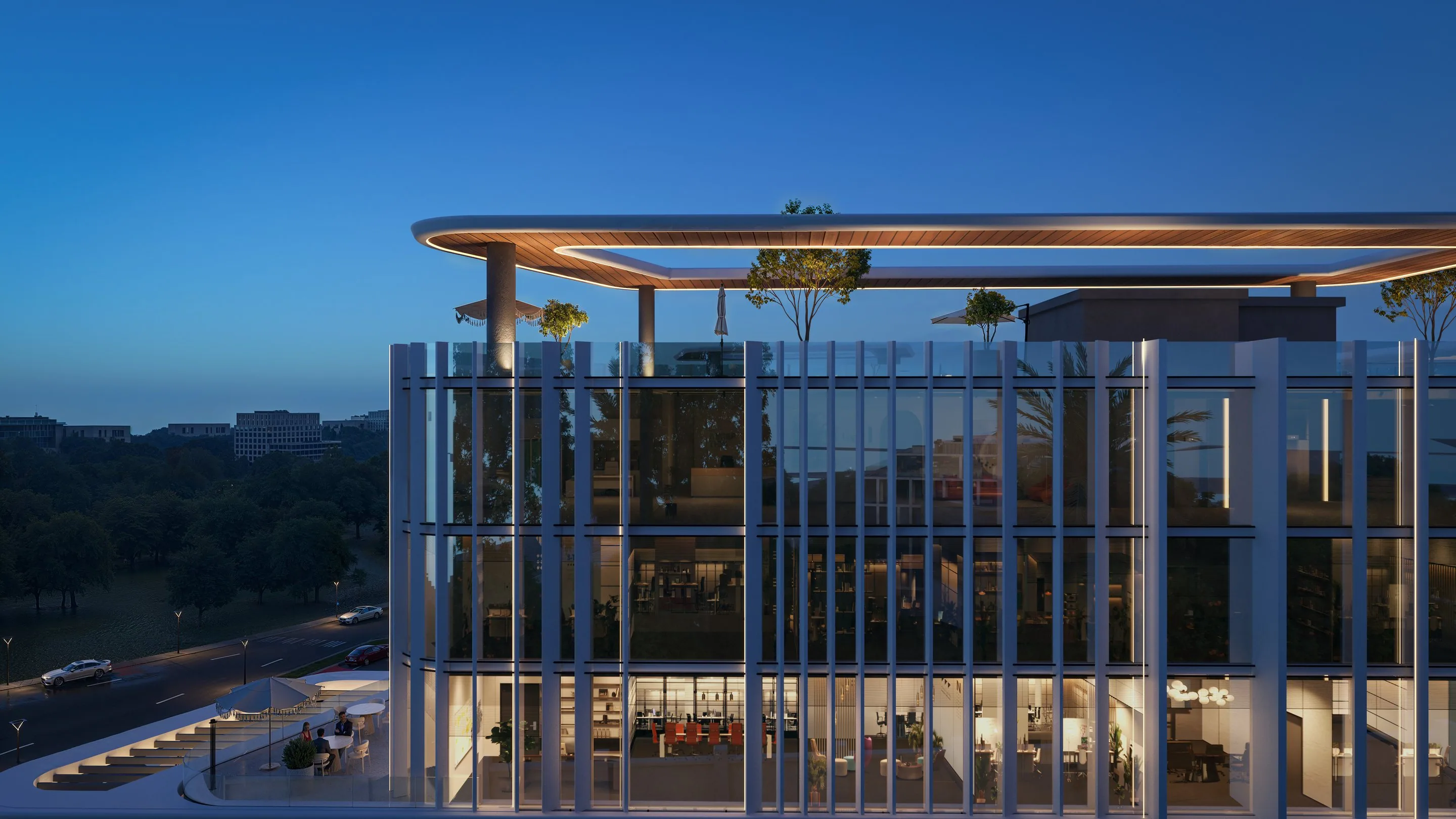KAVI Mall facade at dusk